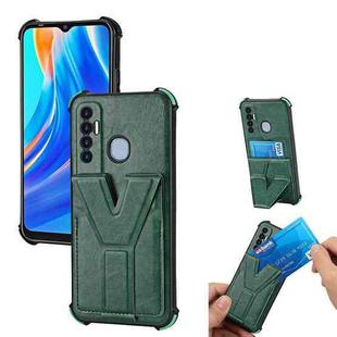 For Tecno Spark 7 Pro Y Style Multifunction Card Stand Back Cover PU + TPU + PC Magnetic Shockproof Case(Green)