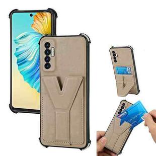 For Tecno Camon 17P Y Style Multifunction Card Stand Back Cover PU + TPU + PC Magnetic Shockproof Case(Khaki)