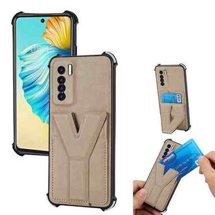 For Tecno Camon 17 Pro Y Style Multifunction Card Stand Back Cover PU + TPU + PC Magnetic Shockproof Case(Khaki)