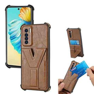 For Tecno Camon 17 Pro Y Style Multifunction Card Stand Back Cover PU + TPU + PC Magnetic Shockproof Case(Brown)