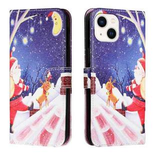 Silk Texture Christmas Painted Pattern Horizontal Flip Leather Case with Holder & Card Slots & Wallet & Photo Frame For iPhone 13 mini(Moon Santa Claus)