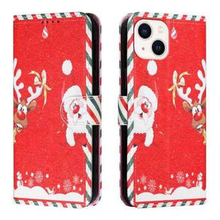 Silk Texture Christmas Painted Pattern Horizontal Flip Leather Case with Holder & Card Slots & Wallet & Photo Frame For iPhone 13(Santa Claus And Deer)