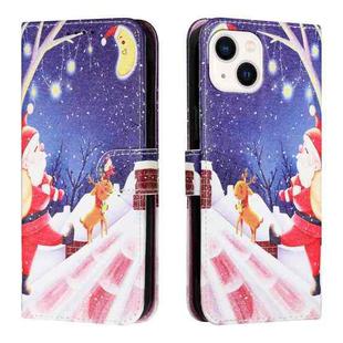 Silk Texture Christmas Painted Pattern Horizontal Flip Leather Case with Holder & Card Slots & Wallet & Photo Frame For iPhone 13(Moon Santa Claus)