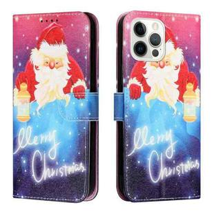 Silk Texture Christmas Painted Pattern Horizontal Flip Leather Case with Holder & Card Slots & Wallet & Photo Frame For iPhone 13 Pro(Santa Claus with Lantern)