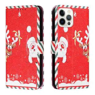 Silk Texture Christmas Painted Pattern Horizontal Flip Leather Case with Holder & Card Slots & Wallet & Photo Frame For iPhone 13 Pro Max(Santa Claus And Deer)