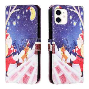 Silk Texture Christmas Painted Pattern Horizontal Flip Leather Case with Holder & Card Slots & Wallet & Photo Frame For iPhone 12 mini(Moon Santa Claus)