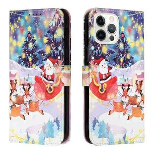 Silk Texture Christmas Painted Pattern Horizontal Flip Leather Case with Holder & Card Slots & Wallet & Photo Frame For iPhone 12 / 12 Pro(Gifts Santa Claus)