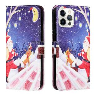 Silk Texture Christmas Painted Pattern Horizontal Flip Leather Case with Holder & Card Slots & Wallet & Photo Frame For iPhone 12 Pro Max(Moon Santa Claus)