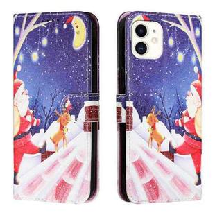 Silk Texture Christmas Painted Pattern Horizontal Flip Leather Case with Holder & Card Slots & Wallet & Photo Frame For iPhone 11(Moon Santa Claus)