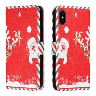 Silk Texture Christmas Painted Pattern Horizontal Flip Leather Case with Holder & Card Slots & Wallet & Photo Frame For iPhone X / XS(Santa Claus And Deer)