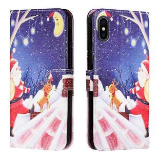 Silk Texture Christmas Painted Pattern Horizontal Flip Leather Case with Holder & Card Slots & Wallet & Photo Frame For iPhone X / XS(Moon Santa Claus)