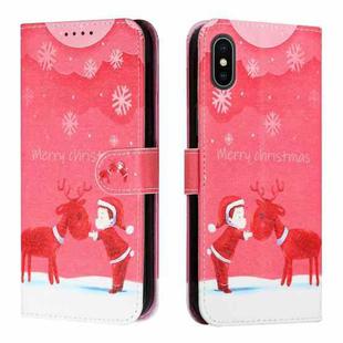 Silk Texture Christmas Painted Pattern Horizontal Flip Leather Case with Holder & Card Slots & Wallet & Photo Frame For iPhone X / XS(Kid And Deer)