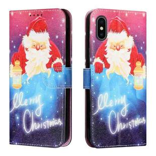 Silk Texture Christmas Painted Pattern Horizontal Flip Leather Case with Holder & Card Slots & Wallet & Photo Frame For iPhone X / XS(Santa Claus with Lantern)