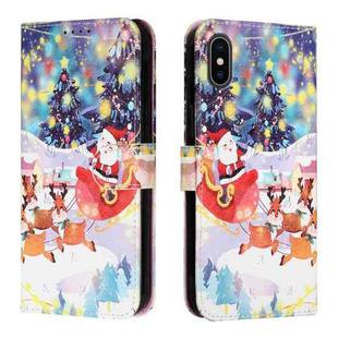 Silk Texture Christmas Painted Pattern Horizontal Flip Leather Case with Holder & Card Slots & Wallet & Photo Frame For iPhone X / XS(Gifts Santa Claus)