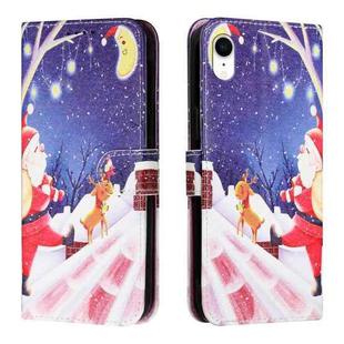Silk Texture Christmas Painted Pattern Horizontal Flip Leather Case with Holder & Card Slots & Wallet & Photo Frame For iPhone XR(Moon Santa Claus)