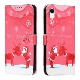 Silk Texture Christmas Painted Pattern Horizontal Flip Leather Case with Holder & Card Slots & Wallet & Photo Frame For iPhone XR(Kid And Deer)