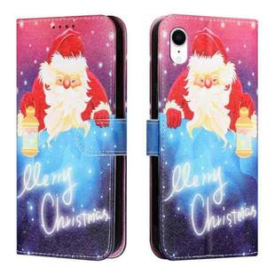 Silk Texture Christmas Painted Pattern Horizontal Flip Leather Case with Holder & Card Slots & Wallet & Photo Frame For iPhone XR(Santa Claus with Lantern)