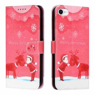 For iPhone SE 2022 / SE 2020 / 8 / 7 Silk Texture Christmas Painted Pattern Horizontal Flip Leather Case with Holder & Card Slots & Wallet & Photo Frame(Kid And Deer)