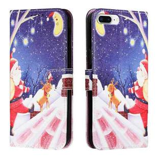 Silk Texture Christmas Painted Pattern Horizontal Flip Leather Case with Holder & Card Slots & Wallet & Photo Frame For iPhone 7 Plus / 8 Plus / 6s Plus / 6 Plus(Moon Santa Claus)