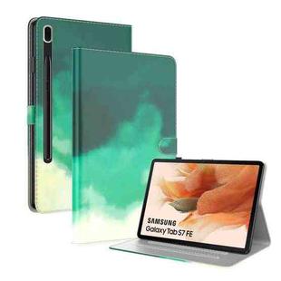 For Samsung Galaxy Tab S7 FE 12.4 inch 2021 T730 / T736 Voltage Watercolor Pattern Skin Feel Magnetic Horizontal Flip PU Leather Case with Holder & Card Slots & Photo Frame(Cyan Green)