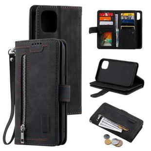 For iPhone 13 Pro Nine Card Zipper Bag Horizontal Flip Leather Case With Holder & Card Slots & Photo Frame & Wallet (Black)