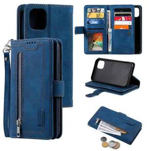 For iPhone 13 mini Nine Card Zipper Bag Horizontal Flip Leather Case With Holder & Card Slots & Photo Frame & Wallet (Blue)