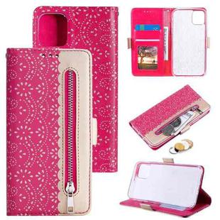 For iPhone 13 Pro Max Lace Pattern Double Button Zipper Horizontal Flip Leather Case with Holder & Card Slots & Wallet (Rose Red)