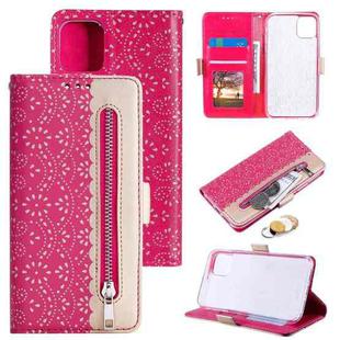 For iPhone 13 Pro Lace Pattern Double Button Zipper Horizontal Flip Leather Case with Holder & Card Slots & Wallet (Rose Red)