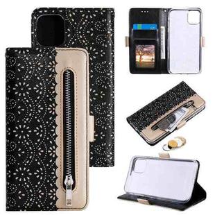For iPhone 13 Lace Pattern Double Button Zipper Horizontal Flip Leather Case with Holder & Card Slots & Wallet(Black)