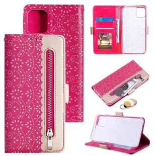 For iPhone 13 Lace Pattern Double Button Zipper Horizontal Flip Leather Case with Holder & Card Slots & Wallet(Rose Red)