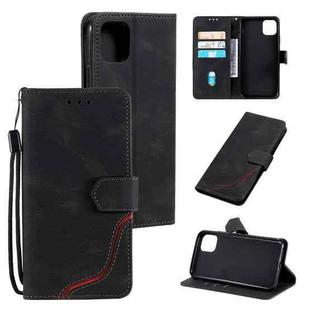 For iPhone 13 Three-color Stitching Calf Texture Horizontal Flip Leather Case with Holder & Card Slots & Wallet(Black)