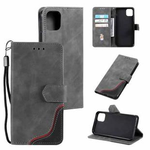 For iPhone 13 Three-color Stitching Calf Texture Horizontal Flip Leather Case with Holder & Card Slots & Wallet(Grey)