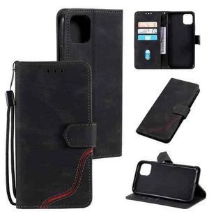 For iPhone 13 Pro Three-color Stitching Calf Texture Horizontal Flip Leather Case with Holder & Card Slots & Wallet (Black)