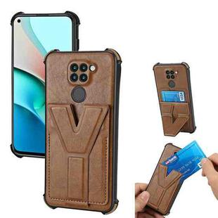 For Xiaomi Redmi 10X 4G Y Style Multifunction Card Stand Back Cover PU + TPU + PC Magnetic Shockproof Case(Brown)