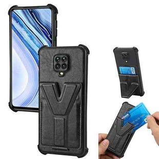 For Xiaomi Redmi Note 9 Pro Max Y Style Multifunction Card Stand Back Cover PU + TPU + PC Magnetic Shockproof Case(Black)