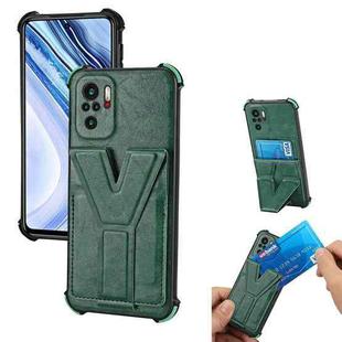 For Xiaomi Redmi Note 10 4G Y Style Multifunction Card Stand Back Cover PU + TPU + PC Magnetic Shockproof Case(Green)
