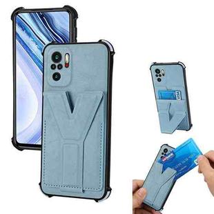 For Xiaomi Redmi Note 10 4G Y Style Multifunction Card Stand Back Cover PU + TPU + PC Magnetic Shockproof Case(Light Blue)