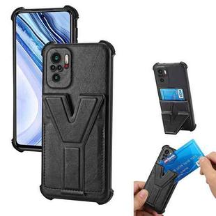For Xiaomi Redmi Note 10 4G Y Style Multifunction Card Stand Back Cover PU + TPU + PC Magnetic Shockproof Case(Black)