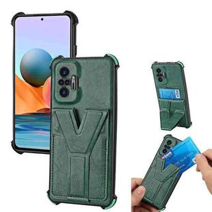 For Xiaomi Redmi Note 10 Pro Y Style Multifunction Card Stand Back Cover PU + TPU + PC Magnetic Shockproof Case(Green)