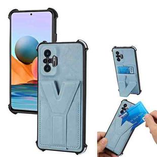For Xiaomi Redmi Note 10 Pro Y Style Multifunction Card Stand Back Cover PU + TPU + PC Magnetic Shockproof Case(Light Blue)