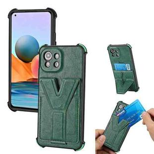 For Xiaomi Mi 11 Lite Y Style Multifunction Card Stand Back Cover PU + TPU + PC Magnetic Shockproof Case(Green)