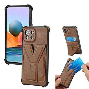 For Xiaomi Mi 11 Lite Y Style Multifunction Card Stand Back Cover PU + TPU + PC Magnetic Shockproof Case(Brown)