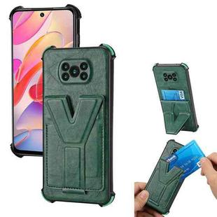 For Xiaomi Poco X3 NFC Y Style Multifunction Card Stand Back Cover PU + TPU + PC Magnetic Shockproof Case(Green)