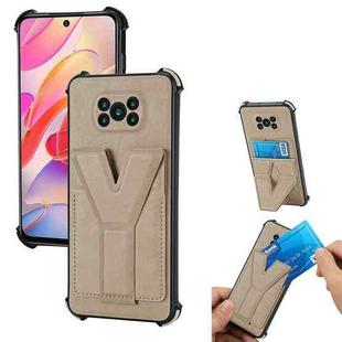 For Xiaomi Poco X3 NFC Y Style Multifunction Card Stand Back Cover PU + TPU + PC Magnetic Shockproof Case(Khaki)