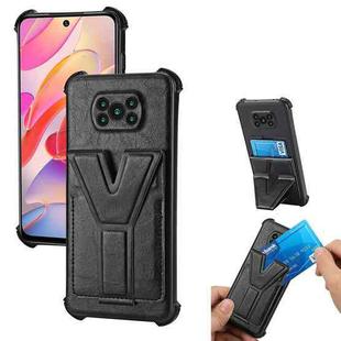For Xiaomi Poco X3 NFC Y Style Multifunction Card Stand Back Cover PU + TPU + PC Magnetic Shockproof Case(Black)