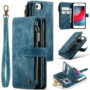 For iPhone SE 2022 / SE 2020 / 8 / 7 / 6 CaseMe-C30 PU + TPU Multifunctional Horizontal Flip Leather Case with Holder & Card Slot & Wallet & Zipper Pocke(Blue)