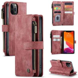 For iPhone 12 / 12 Pro CaseMe-C30 PU + TPU Multifunctional Horizontal Flip Leather Case with Holder & Card Slot & Wallet & Zipper Pocket(Red)