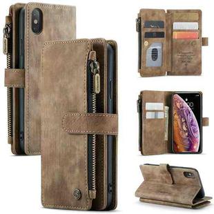 For iPhone X / XS CaseMe-C30 PU + TPU Multifunctional Horizontal Flip Leather Case with Holder & Card Slot & Wallet & Zipper Pocket(Brown)