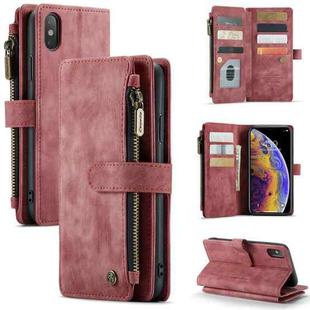 For iPhone XS Max CaseMe-C30 PU + TPU Multifunctional Horizontal Flip Leather Case with Holder & Card Slot & Wallet & Zipper Pocket(Red)