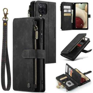 For Samsung Galaxy A12 CaseMe-C30 PU + TPU Multifunctional Horizontal Flip Leather Case with Holder & Card Slot & Wallet & Zipper Pocket(Black)